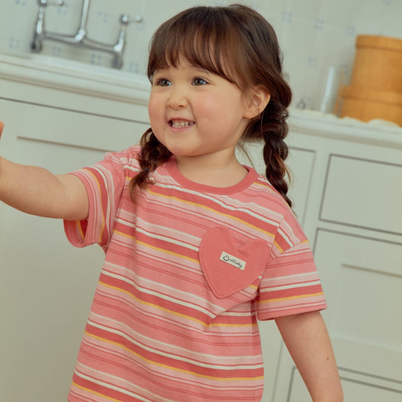 Firstblue - Korean Children Fashion - #childofig - Heart Pocket Stripe Tee - 6