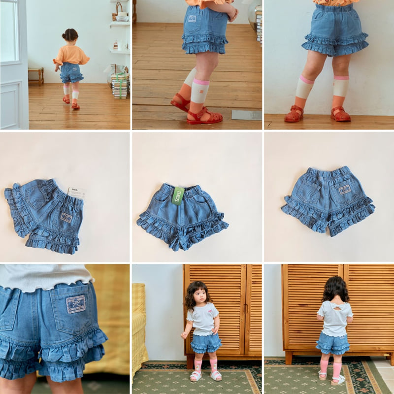 Firstblue - Korean Children Fashion - #childofig - Tiered Frill Denim Shorts