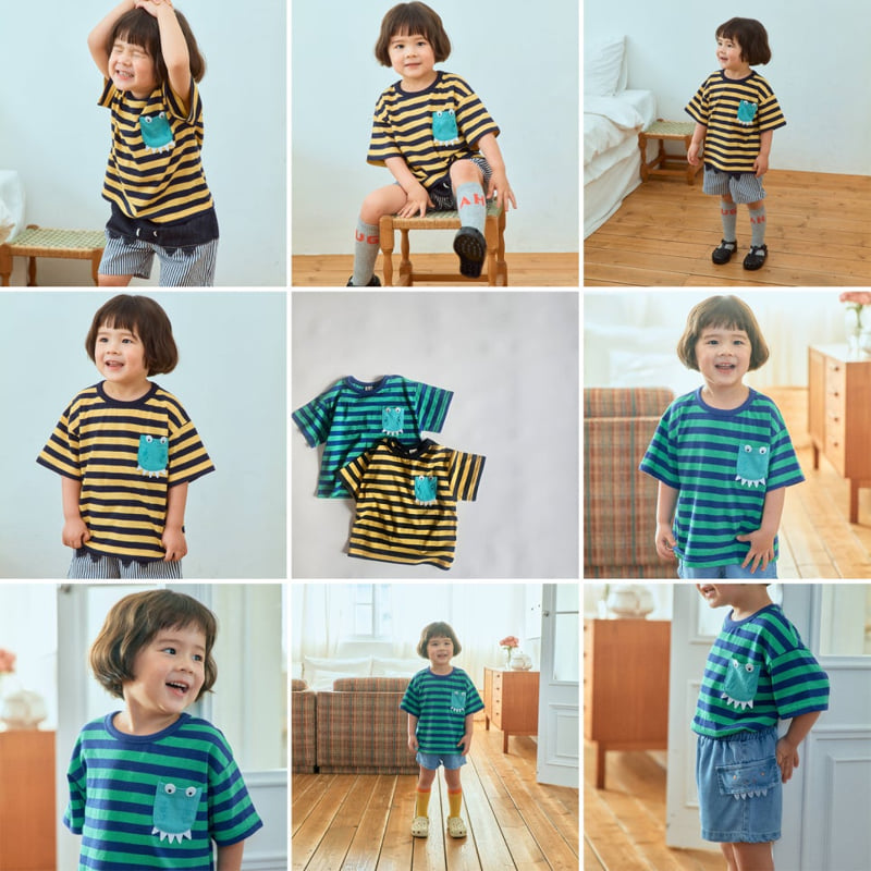 Firstblue - Korean Children Fashion - #discoveringself - Pocket Dinosaur Short Sleeve Tee