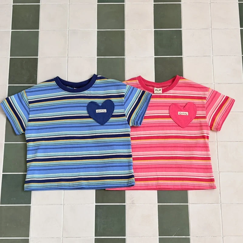 Firstblue - Korean Children Fashion - #fashionkids - Heart Pocket Stripe Tee - 10