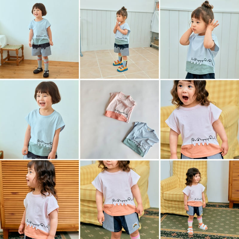 Firstblue - Korean Children Fashion - #kidsshorts - Crocodile Drop Tee