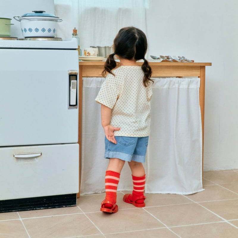 Firstblue - Korean Children Fashion - #kidsshorts - Ribbon Embroidery Denim Shorts - 7