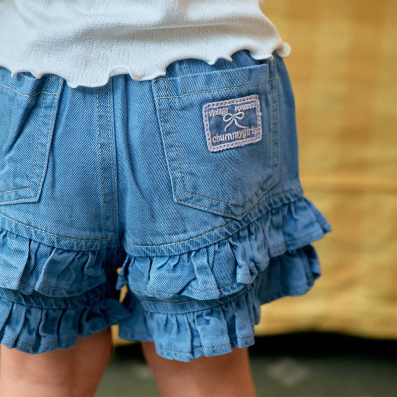 Firstblue - Korean Children Fashion - #kidsshorts - Tiered Frill Denim Shorts - 6