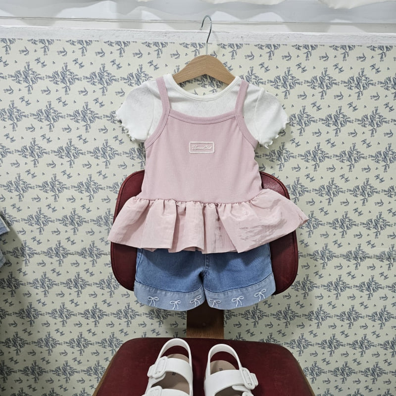 Firstblue - Korean Children Fashion - #kidsstore - Ribbon Embroidery Denim Shorts - 8