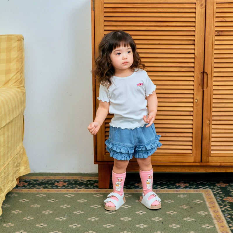 Firstblue - Korean Children Fashion - #kidsstore - Tiered Frill Denim Shorts - 7