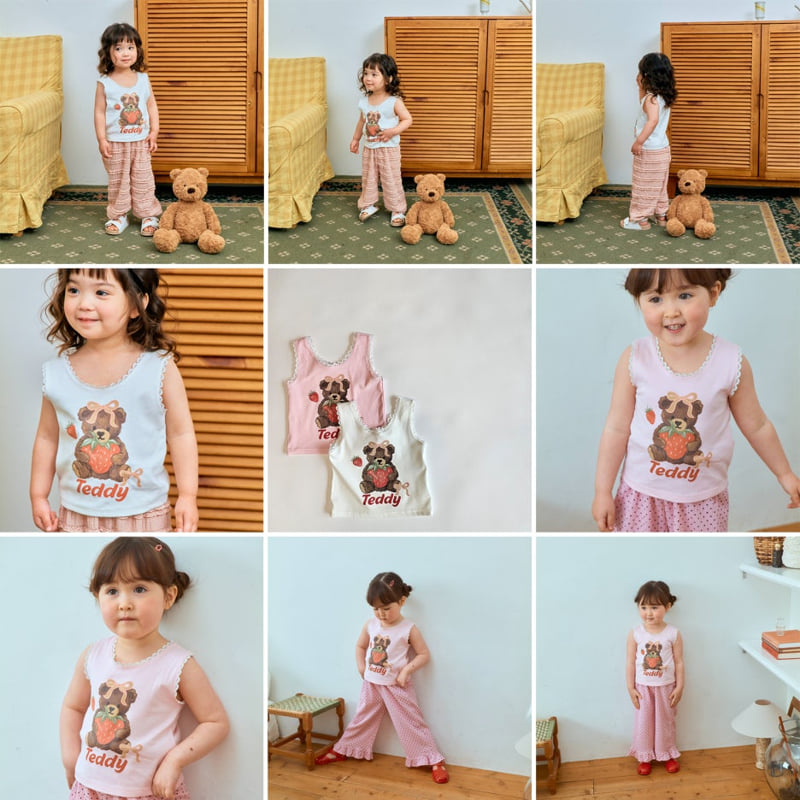 Firstblue - Korean Children Fashion - #kidzfashiontrend - Bear Lace Sleeveless Tee