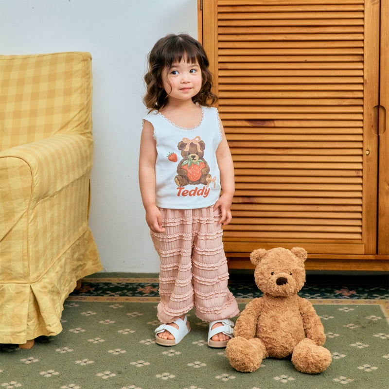 Firstblue - Korean Children Fashion - #littlefashionista - Bear Lace Sleeveless Tee - 3