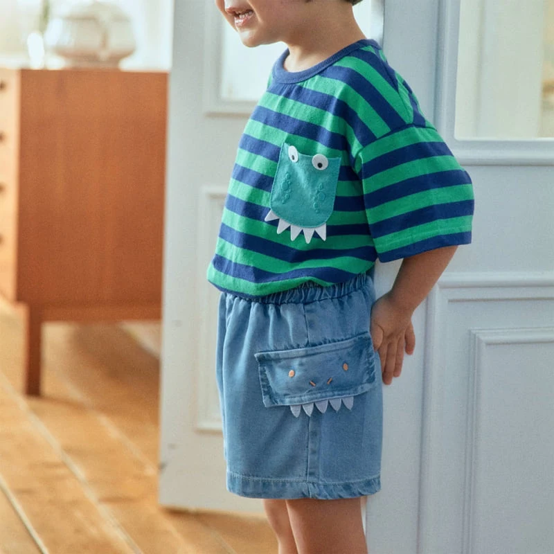 Firstblue - Korean Children Fashion - #minifashionista - Pocket Dinosaur Short Sleeve Tee - 9