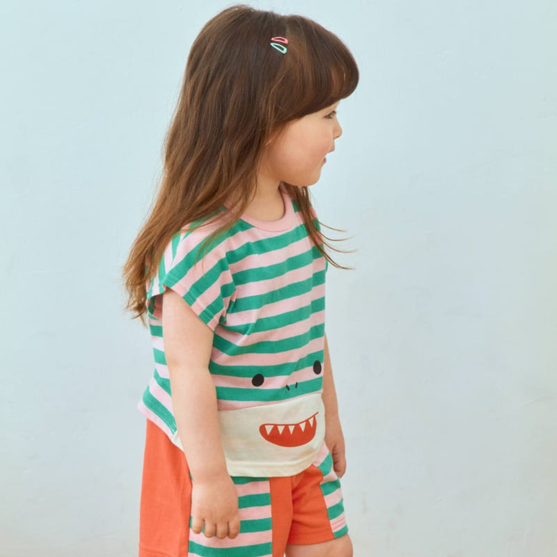 Firstblue - Korean Children Fashion - #prettylittlegirls - Shark Stripe Drop Tee - 7