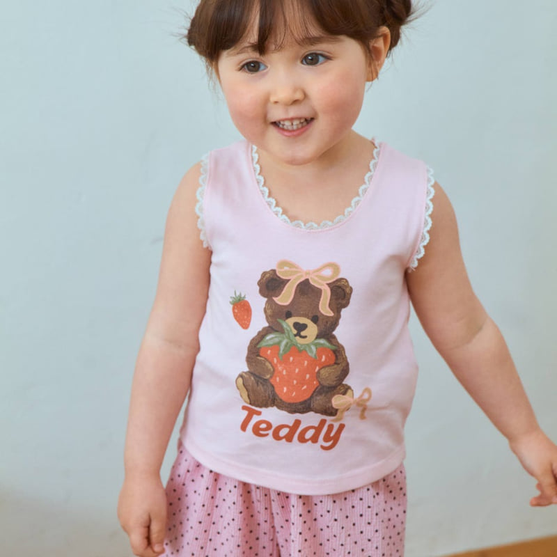 Firstblue - Korean Children Fashion - #prettylittlegirls - Bear Lace Sleeveless Tee - 6