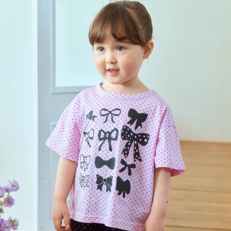 Firstblue - Korean Children Fashion - #prettylittlegirls - Ribbon Graphic Short Sleeve Tee - 6