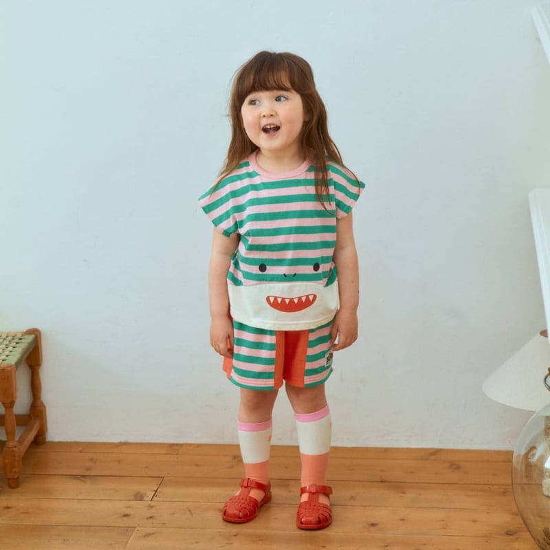 Firstblue - Korean Children Fashion - #todddlerfashion - Shark Stripe Drop Tee - 8