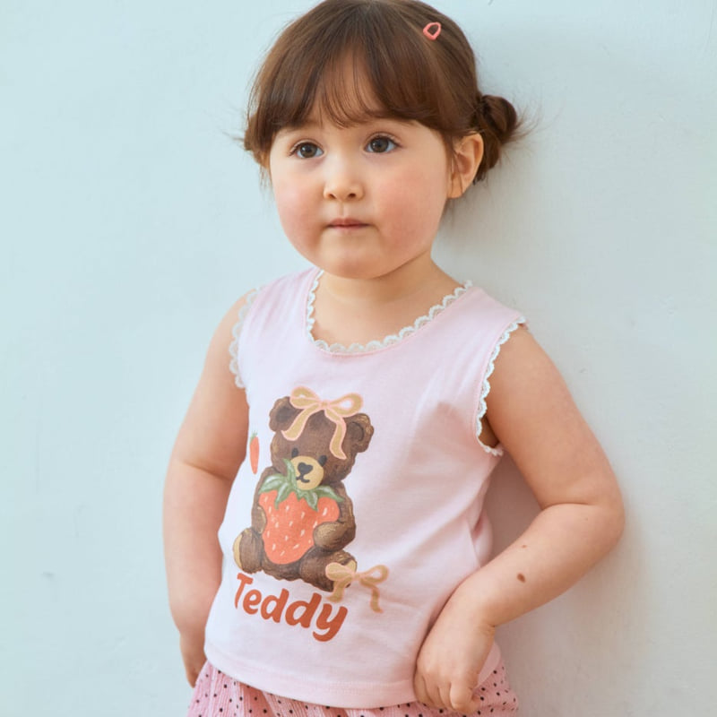 Firstblue - Korean Children Fashion - #todddlerfashion - Bear Lace Sleeveless Tee - 7