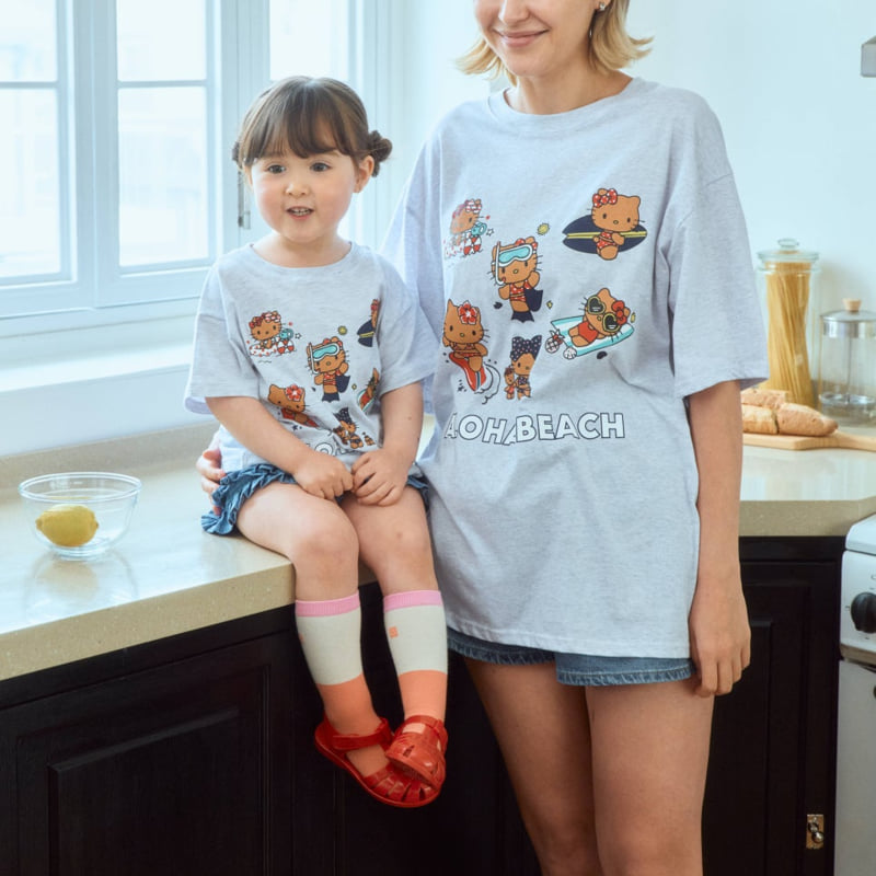 Firstblue - Korean Women Fashion - #momslook - Surfing Cats Tee (Adult) - 2