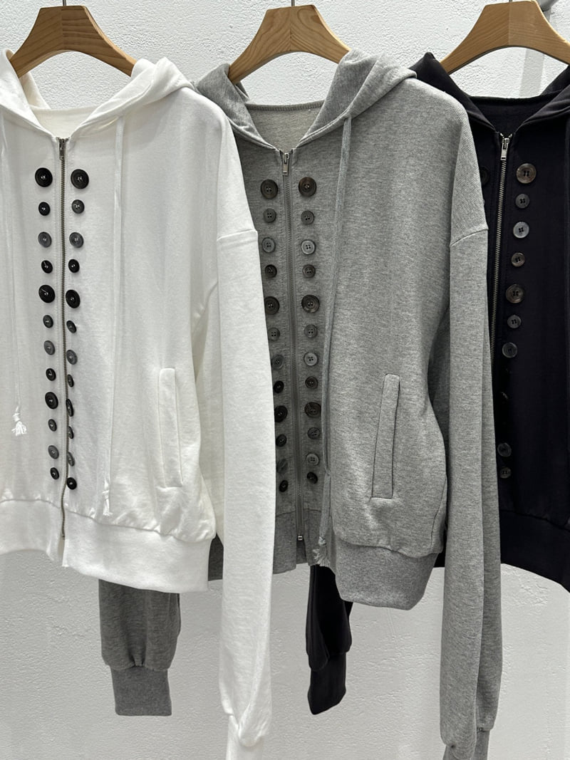 Flash - Korean Women Fashion - #momslook - Button Hoodie Zip-Up - 2