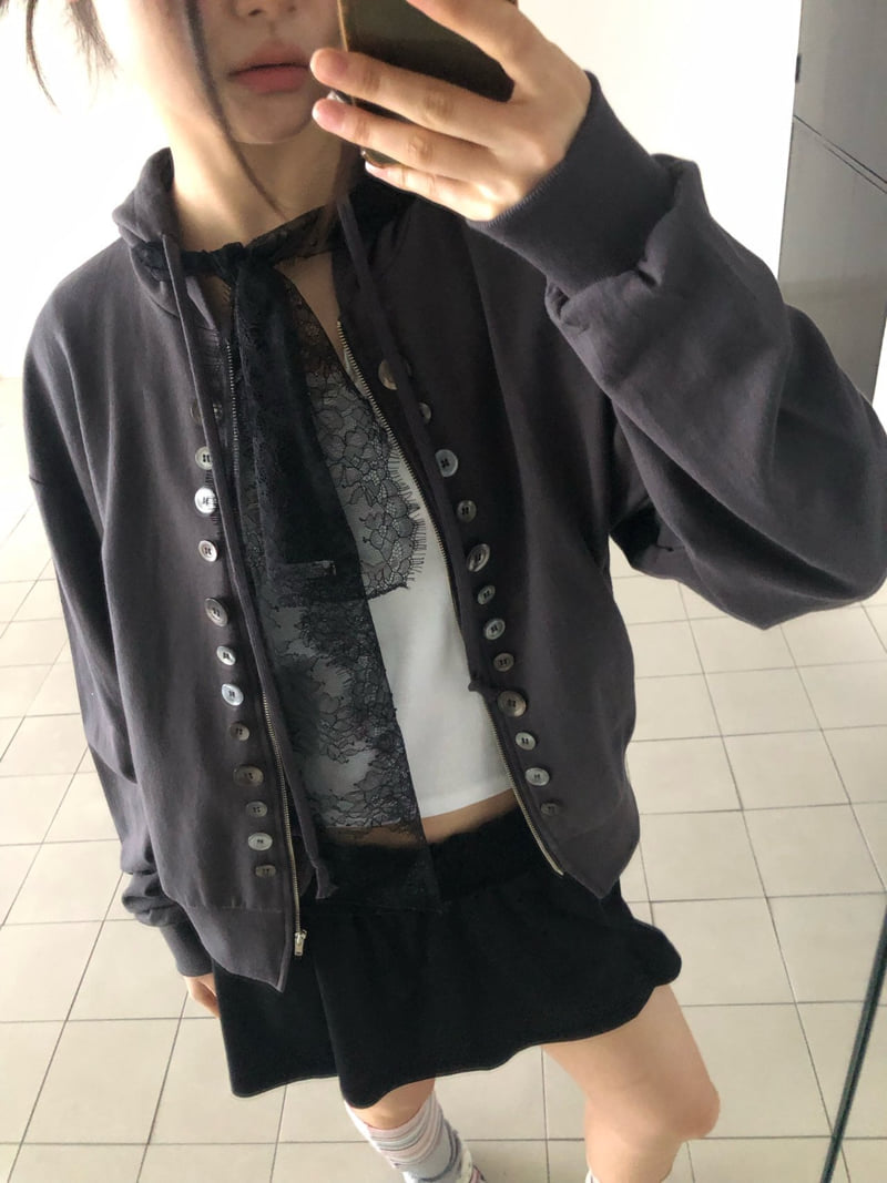 Flash - Korean Women Fashion - #womensfashion - Button Hoodie Zip-Up - 11
