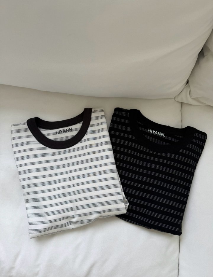 Hiyann - Korean Women Fashion - #momslook - Triple Stripe Tee - 9