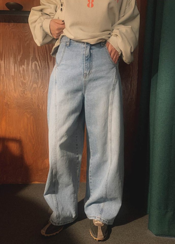 I'm here - Korean Women Fashion - #momslook - Seam Curve Round Denim Pants - 6