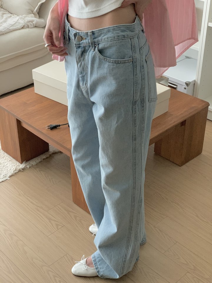 I'm here - Korean Women Fashion - #momslook - Two-Side Light Blue Bootcut Denim Pants - 3
