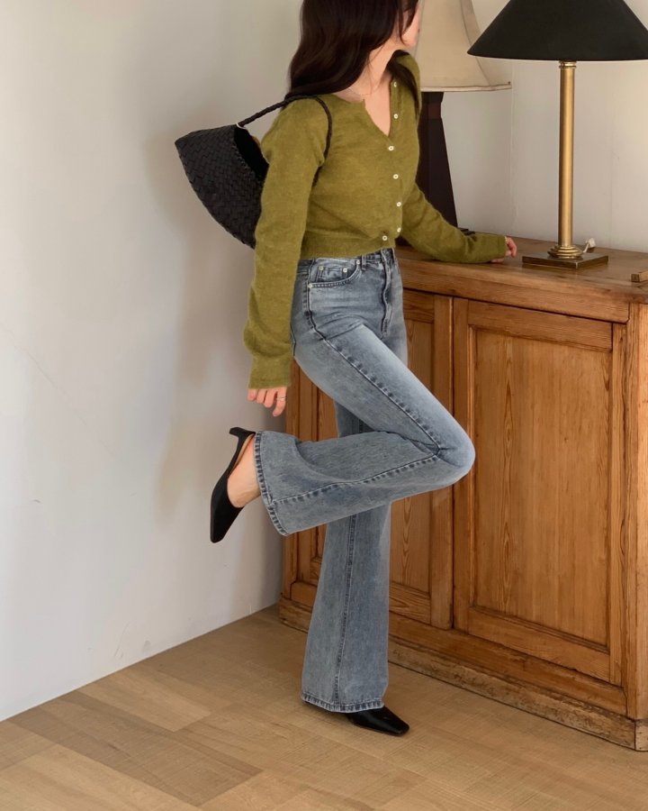 I'm here - Korean Women Fashion - #momslook - Straight Fit Gray Bootcut Denim Jeans - 3