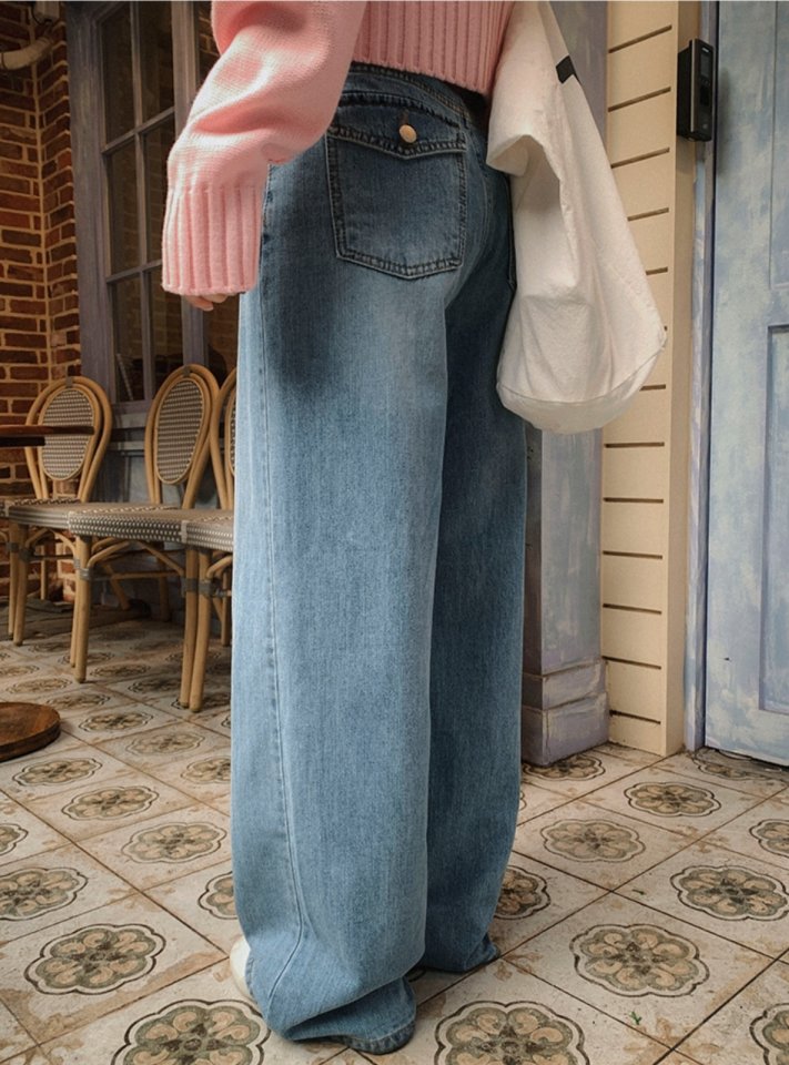 I'm here - Korean Women Fashion - #pursuepretty - Pocket Wide Denim Pants - 8