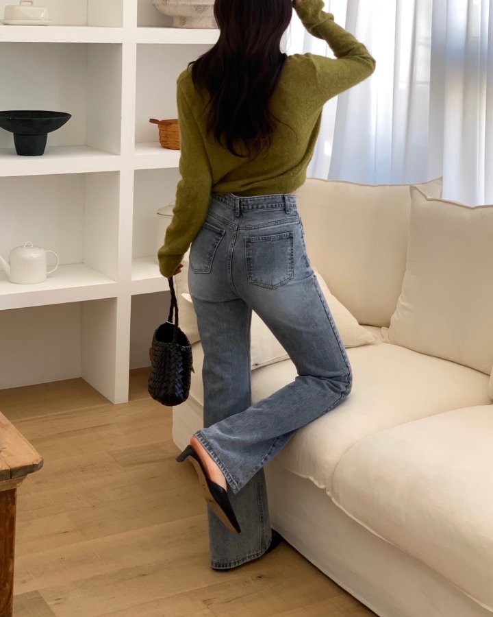 I'm here - Korean Women Fashion - #pursuepretty - Straight Fit Gray Bootcut Denim Jeans - 7