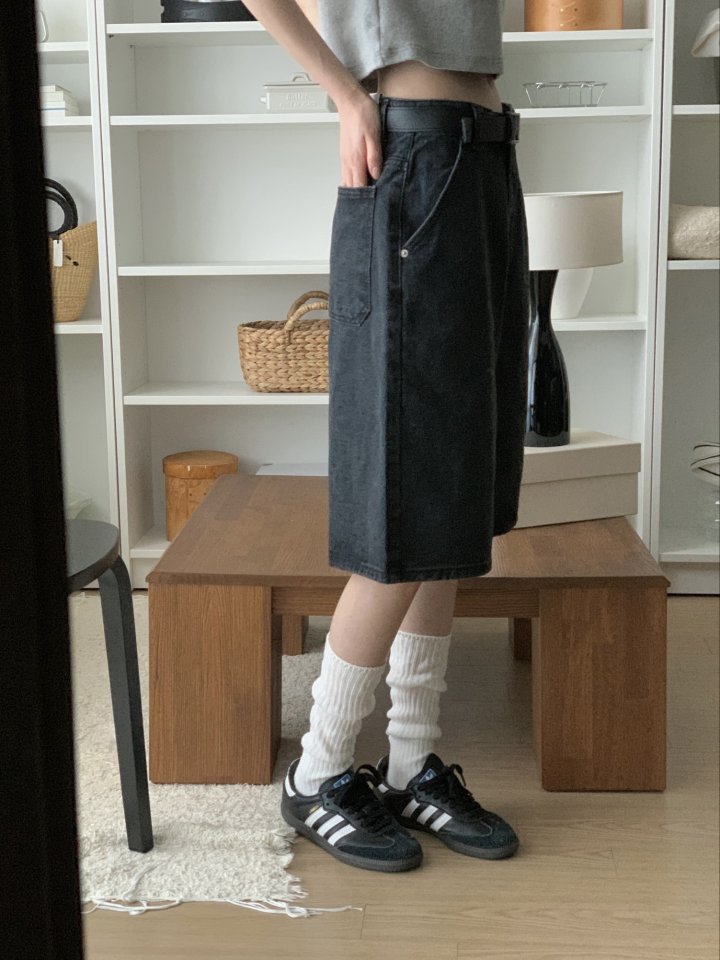 I'm here - Korean Women Fashion - #pursuepretty - Diagonal Black Denim Bermuda Shorts - 5