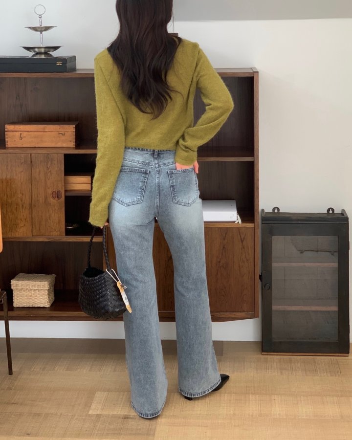 I'm here - Korean Women Fashion - #restrostyle - Straight Fit Gray Bootcut Denim Jeans - 8