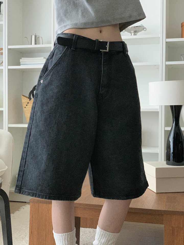 I'm here - Korean Women Fashion - #restrostyle - Diagonal Black Denim Bermuda Shorts - 6