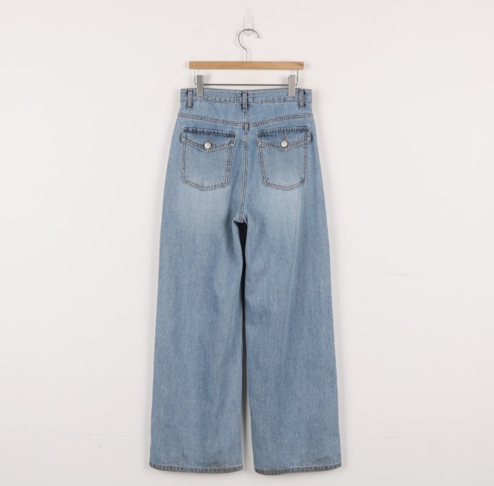 I'm here - Korean Women Fashion - #romanticstyle - Pocket Wide Denim Pants - 10
