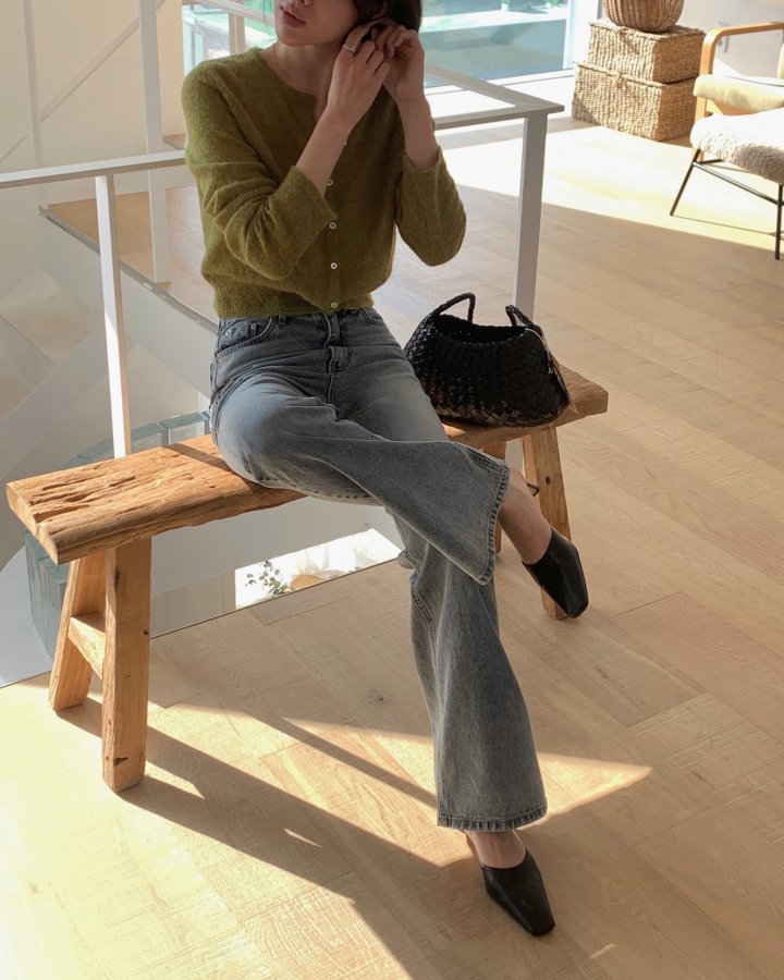 I'm here - Korean Women Fashion - #romanticstyle - Straight Fit Gray Bootcut Denim Jeans - 9