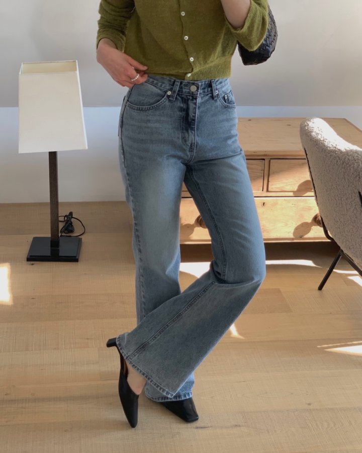 I'm here - Korean Women Fashion - #shopsmall - Straight Fit Gray Bootcut Denim Jeans - 10