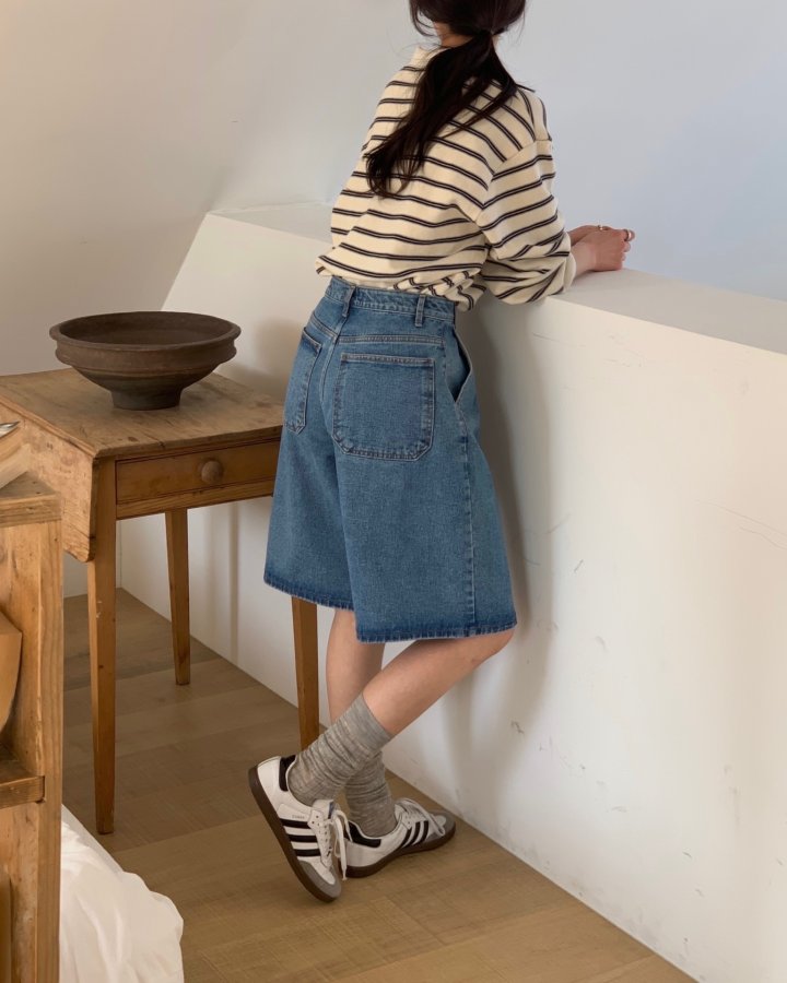 I'm here - Korean Women Fashion - #thelittlethings - Diagonal Bermuda Denim Shorts - 11