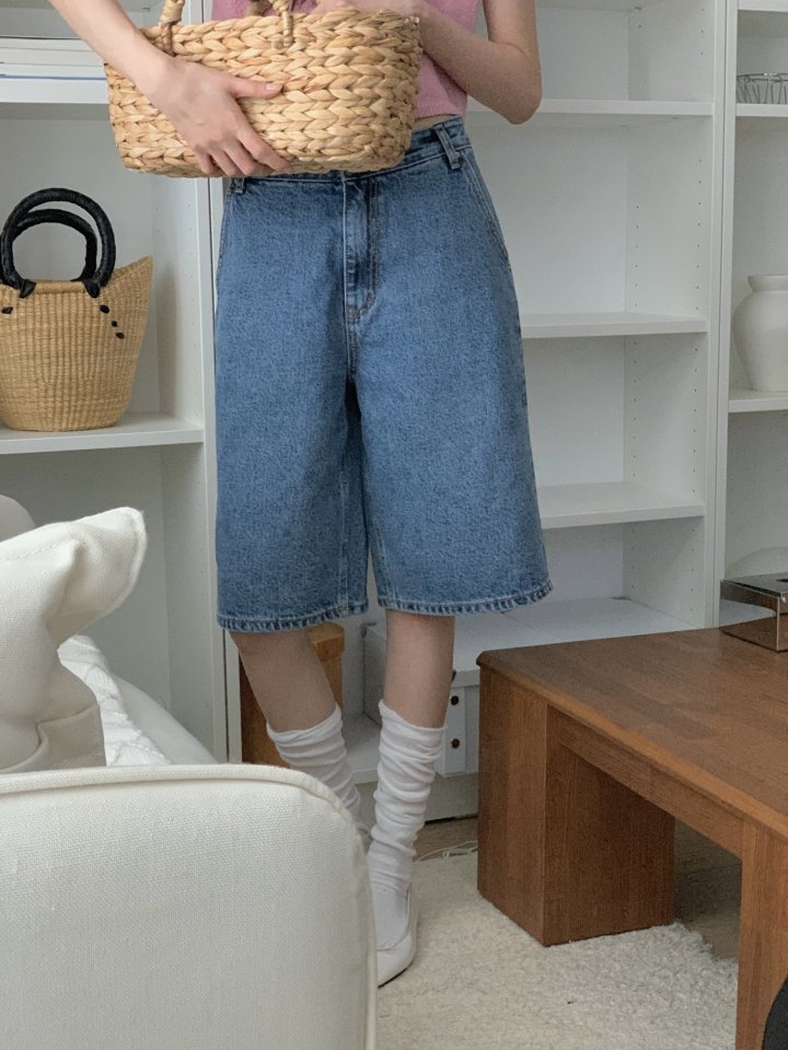 I'm here - Korean Women Fashion - #vintageinspired - Diagonal Bermuda Denim Shorts - 11