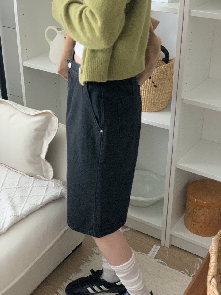 I'm here - Korean Women Fashion - #vintageinspired - Diagonal Bermuda Black Denim Shorts - 10