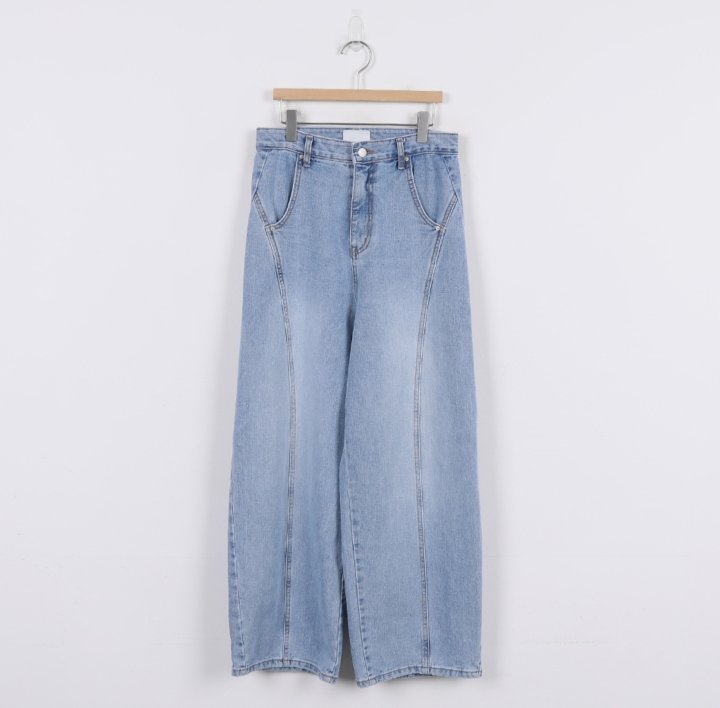 I'm here - Korean Women Fashion - #vintageinspired - Seam Curve Round Denim Pants - 9