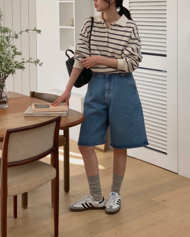 I'm here - Korean Women Fashion - #womensfashion - Diagonal Bermuda Denim Shorts - 4