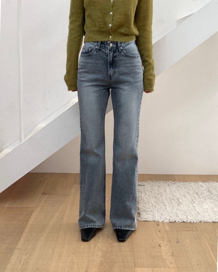 I'm here - Korean Women Fashion - #vintagekidsstyle - Straight Fit Gray Bootcut Denim Jeans - 6