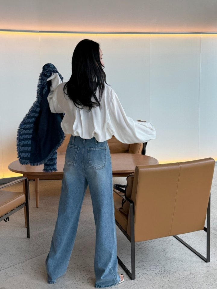 I'm here - Korean Women Fashion - #womensfashion - Muobi Mid Blue Wide Denim Pants - 3