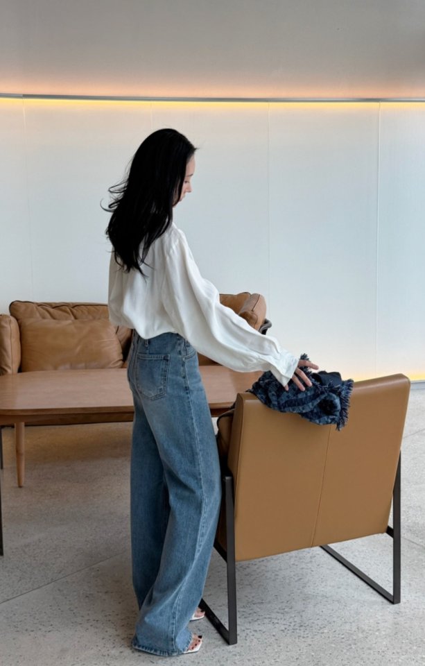 I'm here - Korean Women Fashion - #womensfashion - Muobi Mid Blue Wide Denim Pants - 5