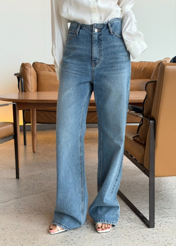 I'm here - Korean Women Fashion - #womensfashion - Muobi Mid Blue Wide Denim Pants - 7