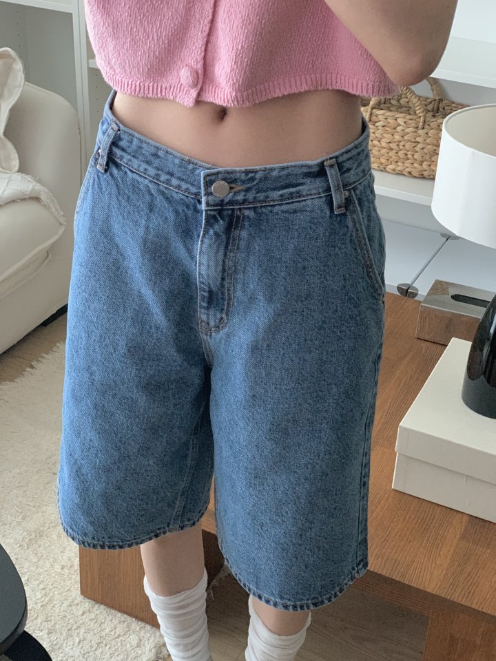 I'm here - Korean Women Fashion - #womensfashion - Diagonal Bermuda Denim Shorts - 2