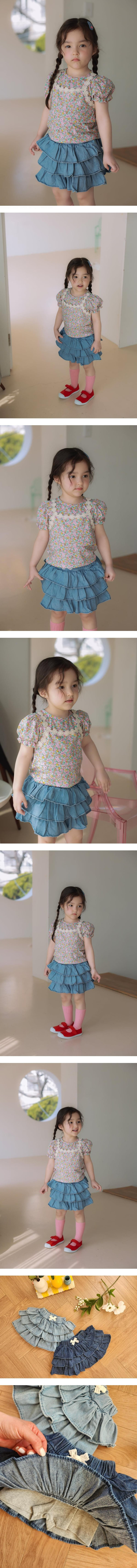 Jazz - Korean Children Fashion - #todddlerfashion - Denim Tiered Skirt (Inner Shorts)