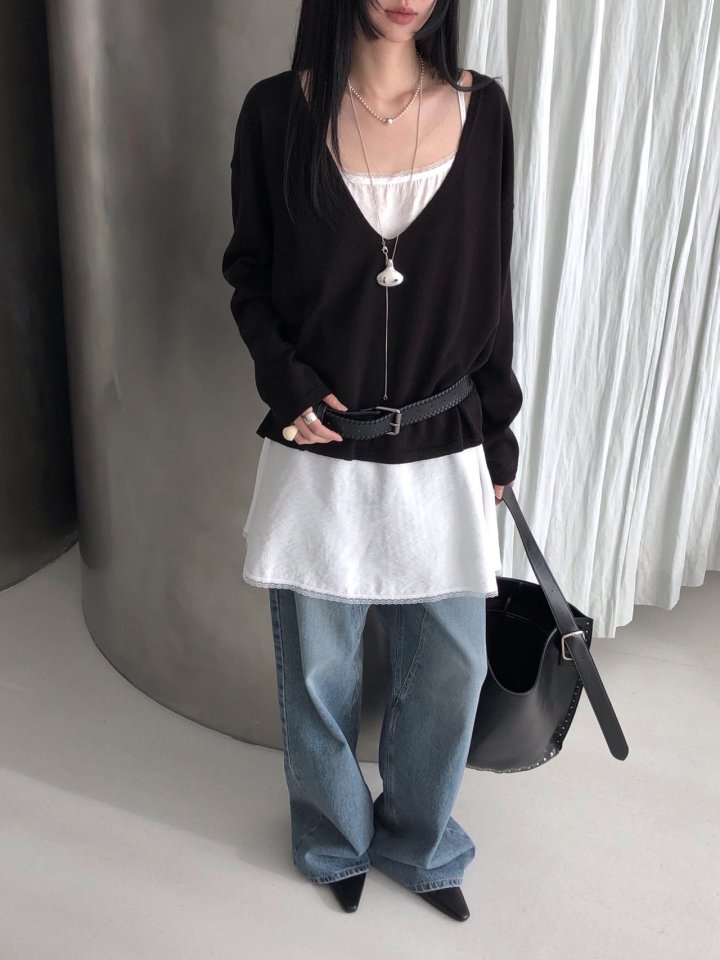 Jeiin - Korean Women Fashion - #momslook - Deep V Knit - 10
