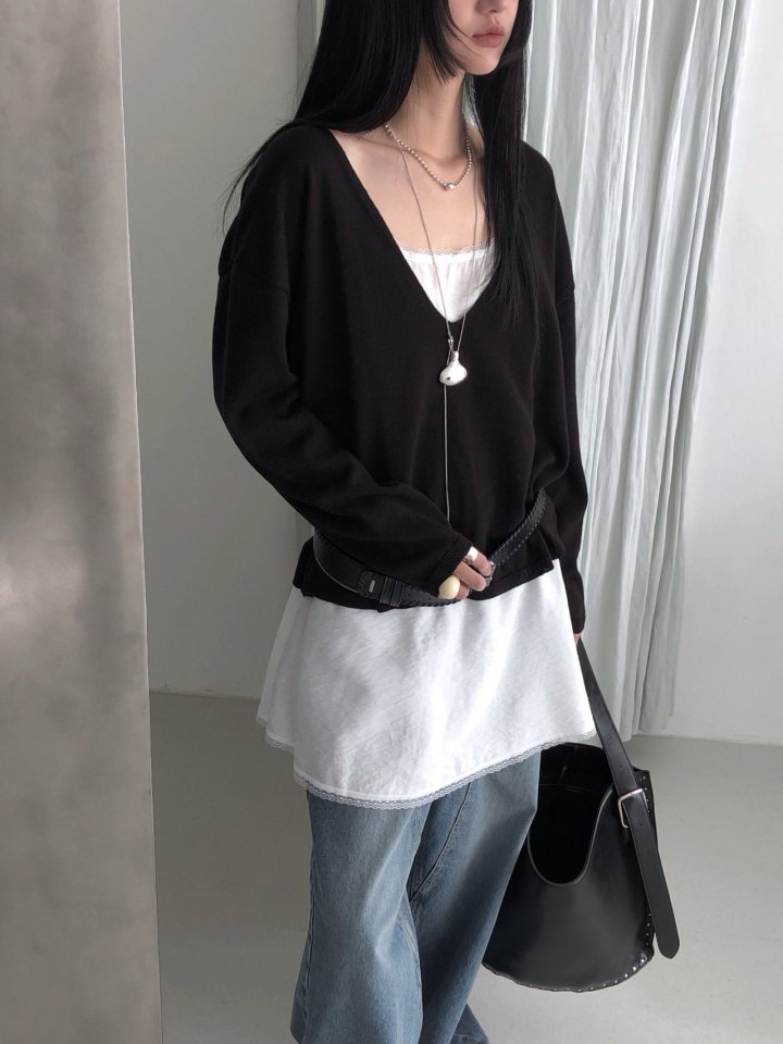 Jeiin - Korean Women Fashion - #momslook - Deep V Knit - 12
