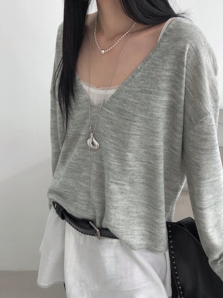 Jeiin - Korean Women Fashion - #momslook - Deep V Knit - 6