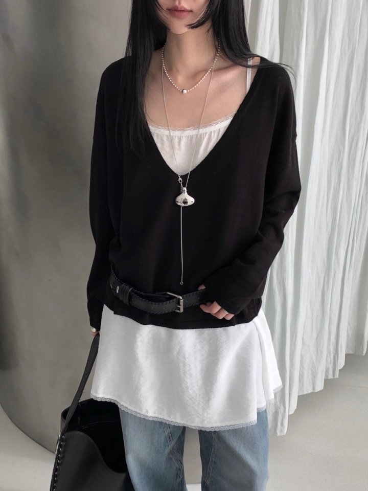 Jeiin - Korean Women Fashion - #womensfashion - Deep V Knit - 9