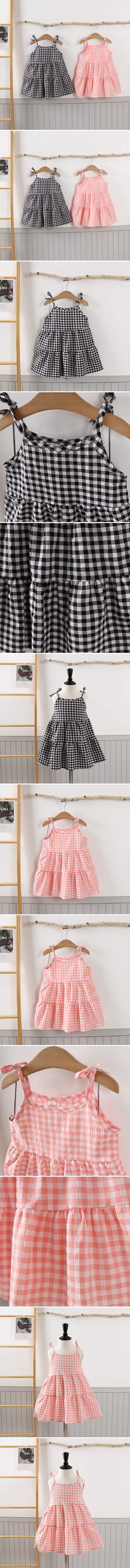 Jierang - Korean Children Fashion - #discoveringself - Small Check Strap One-piece