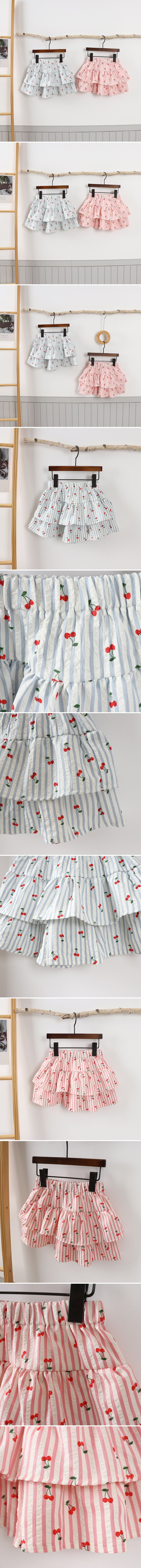 Jierang - Korean Children Fashion - #minifashionista - Striped Cherry Skort