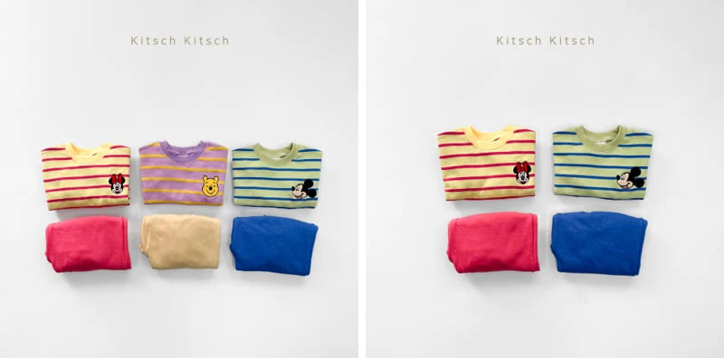 Kitsch Kitsch - Korean Children Fashion - #kidsstore - D Retro Color Chip Stripe Top Bottom Set - 3